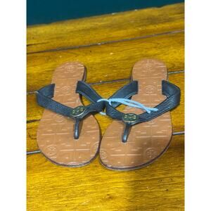 Tory Burch Thora Black Leather Flip Flop Thong size 6M